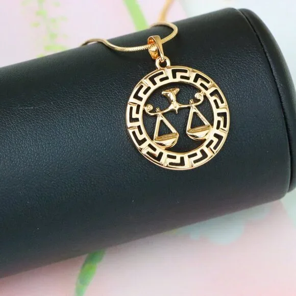 "Libra Zodiac Sign Rose Gold Pendant in Gold Plated Brass, XPPT1334 - Picture 6 of 13